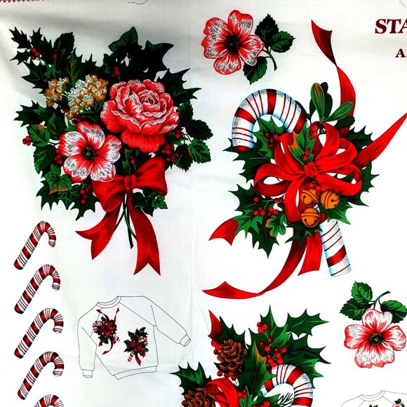 Vintage Christmas Star Dust Appliqués Fabric Panel By Cranston Print Works - Picture 4 of 16